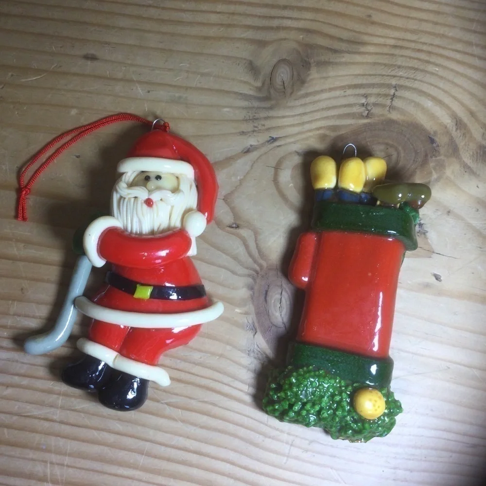 Christmas Santa golfer and golf bag ornaments